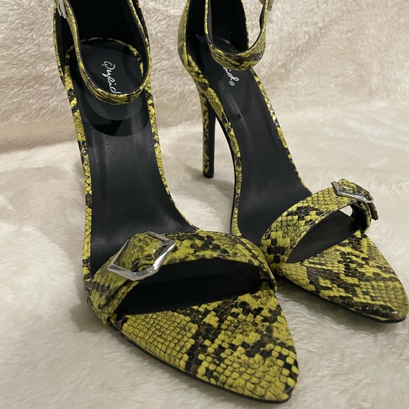 Qupid snakeskin print heels strap heels stiletto faux snake skin - Picture 2 of 11